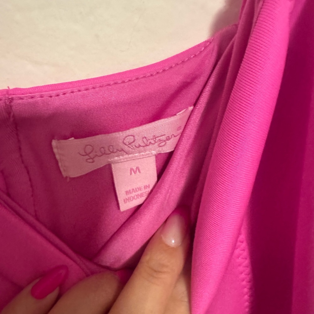 Lilly Pulitzer Hot Pink Shift Dress with Leaf-Link Straps - Picture 2 of 2